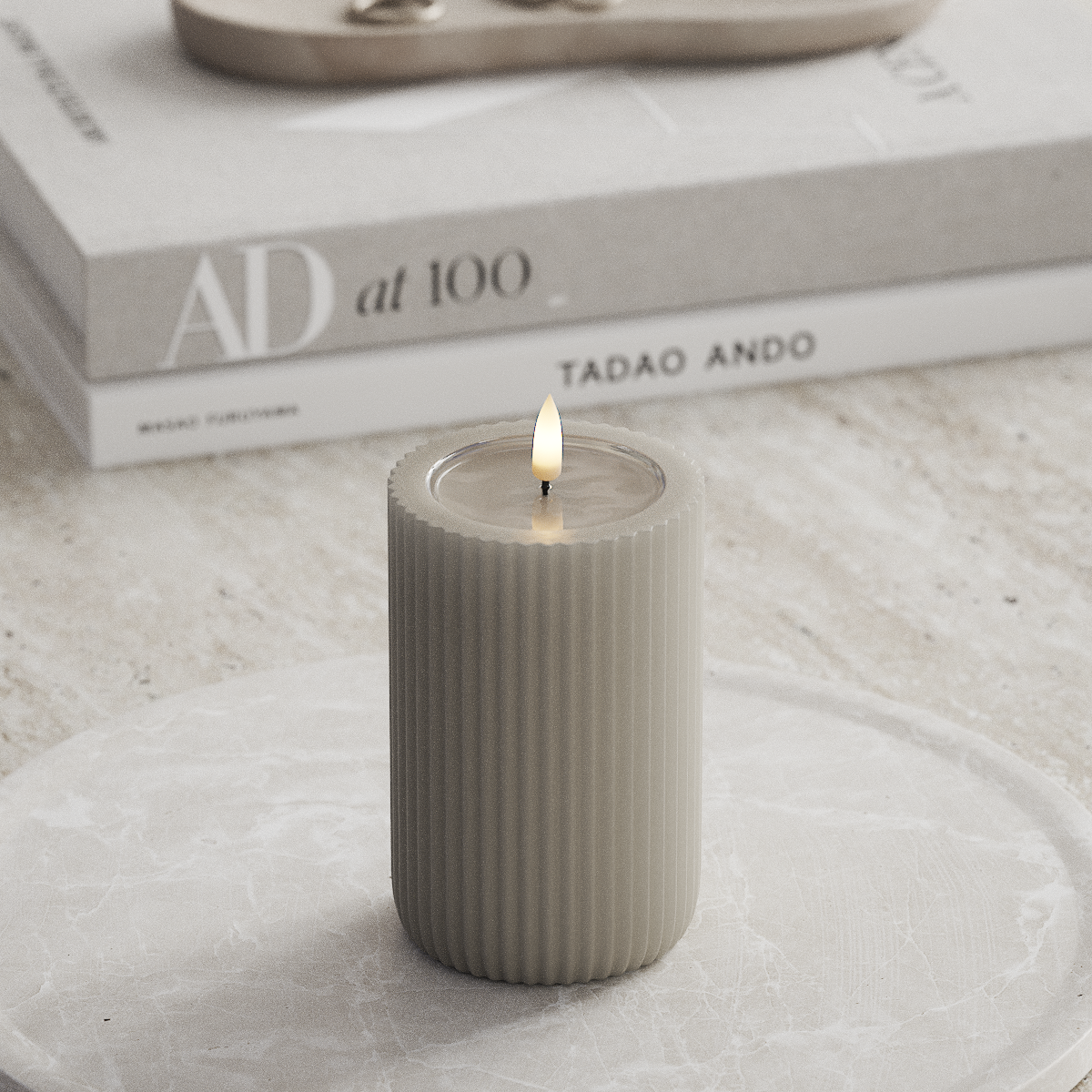 Deluxe Homeart Unique LED Ribbed candle D 8 x 12.5 cm Sand unique Ribbed candle 1