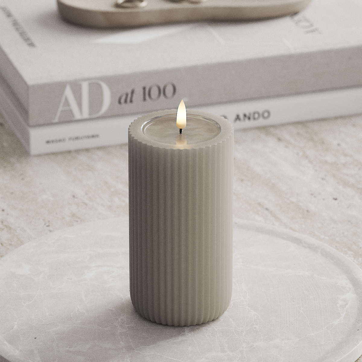 Deluxe Homeart Unique LED Ribbed candle D 8 x 15 cm Sand unique Ribbed candle 1