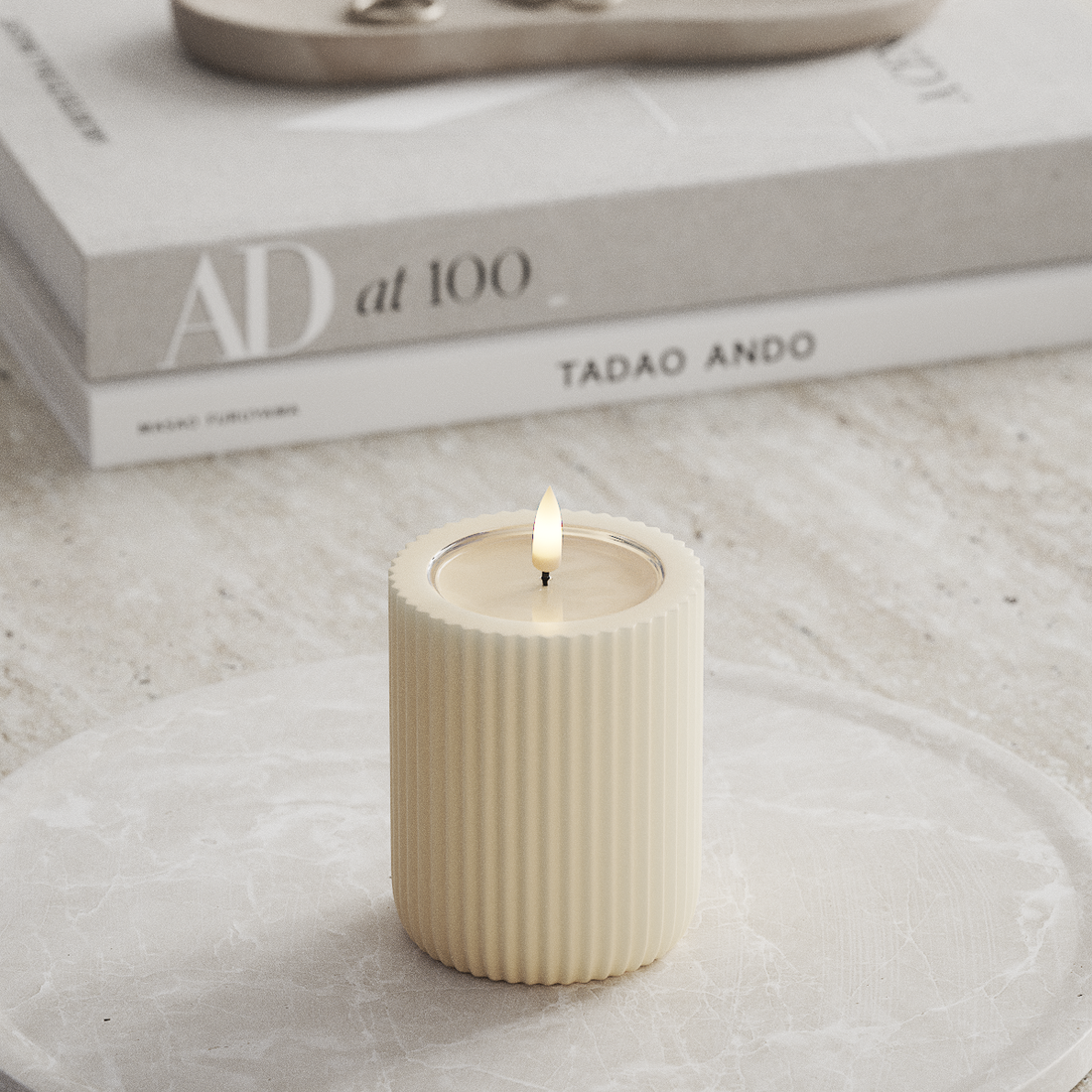 Deluxe Homeart Unique LED Ribbed candle D 8 x 10 cm Cream unique Ribbed candle 3