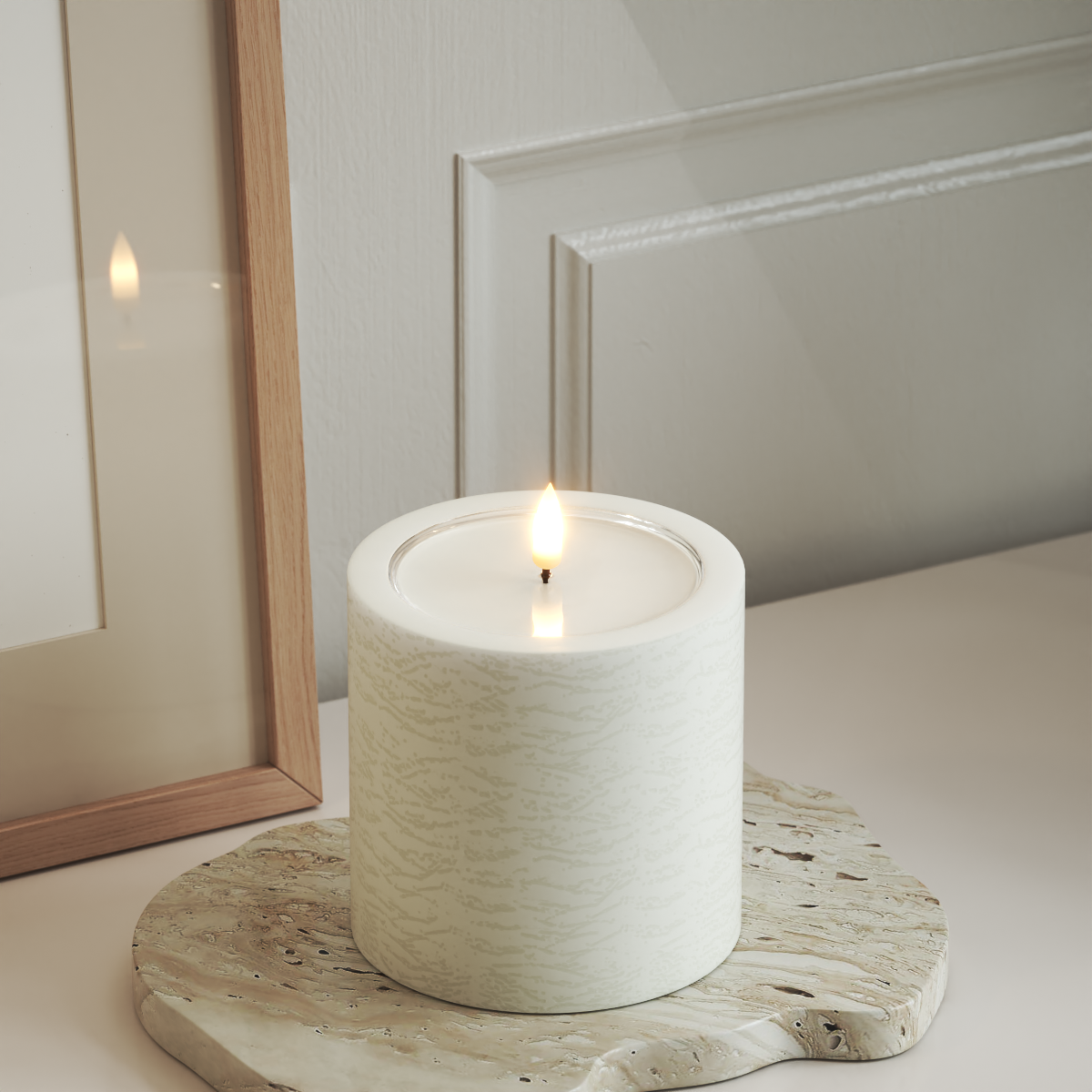 Deluxe Homeart Unique LED Pillar candle D 10 x 10 cm White unique Pillar candle 3