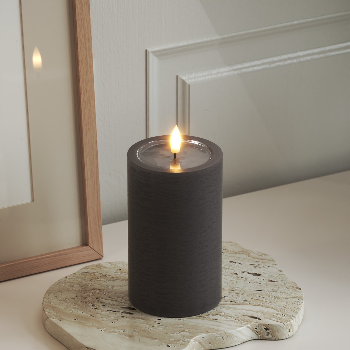 Deluxe Homeart Unique LED Pillar candle D 7.5 x 12.5 cm Mocha unique Pillar candle 3