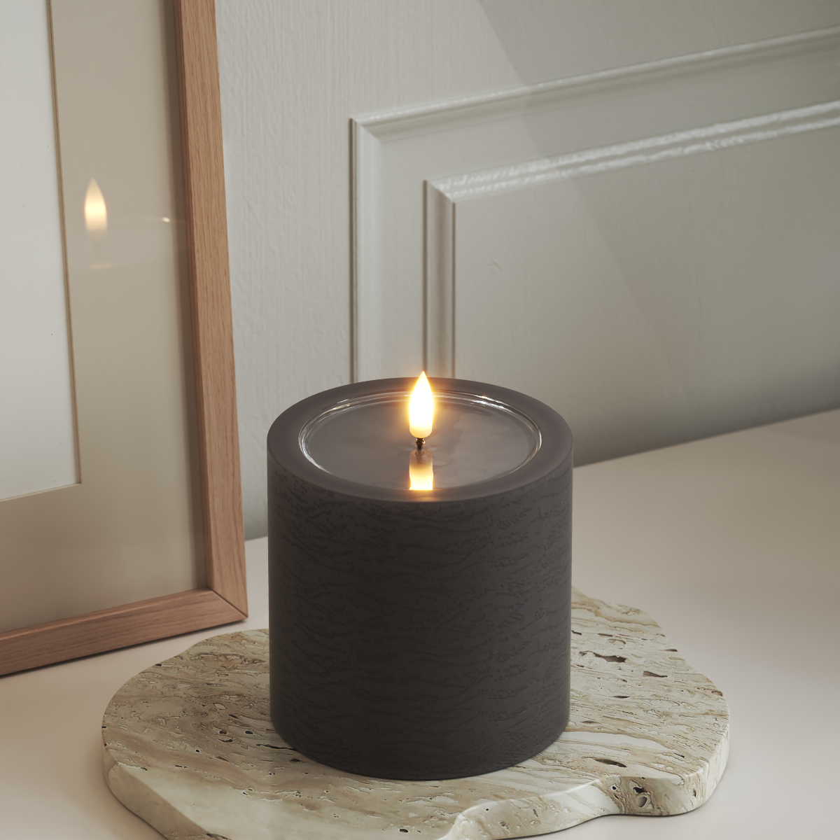 Deluxe Homeart Unique LED Pillar candle D 10 x 10 cm Mocha unique Pillar candle 3