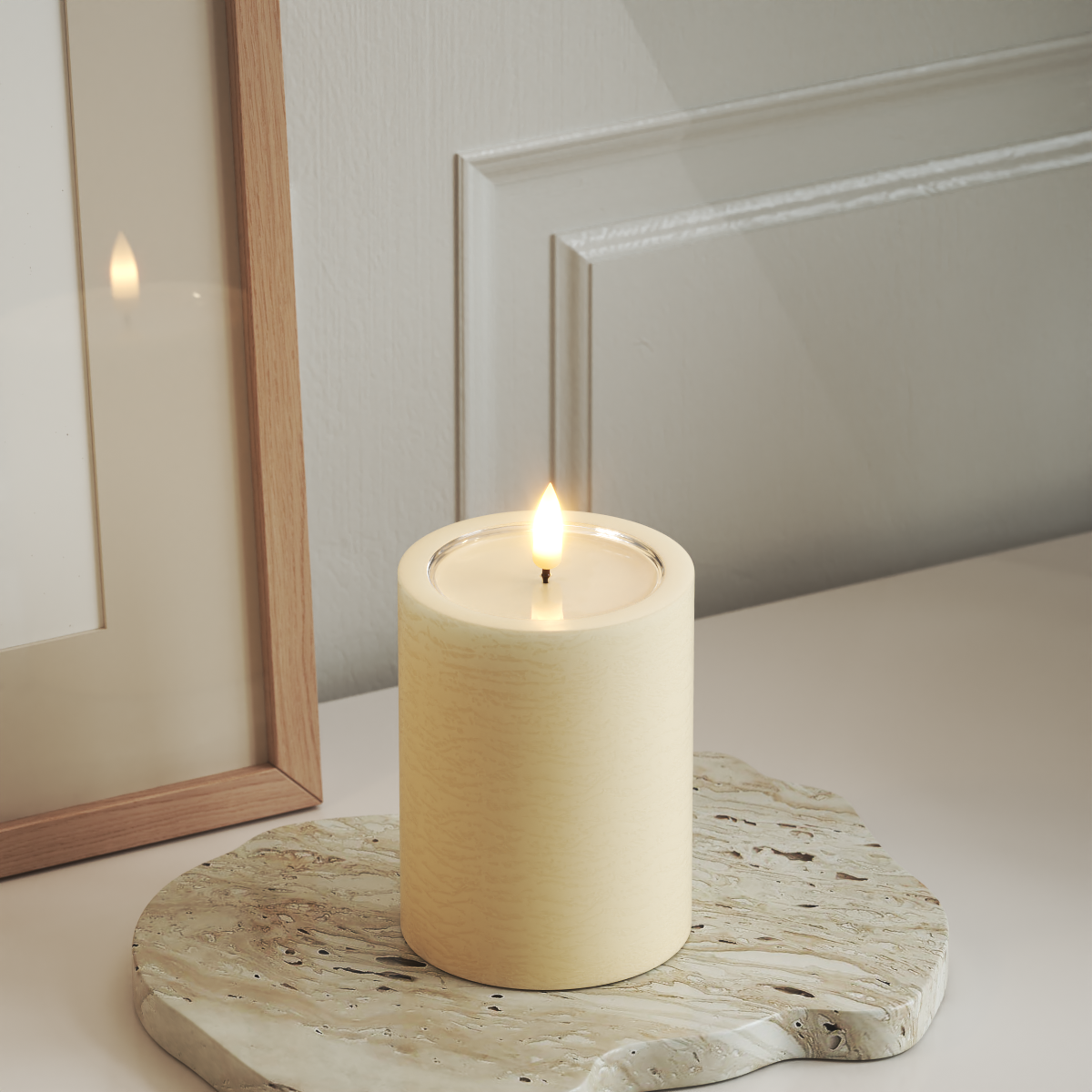 Deluxe Homeart Unique LED Pillar candle D 7.5 x 10 cm Cream unique Pillar candle 3