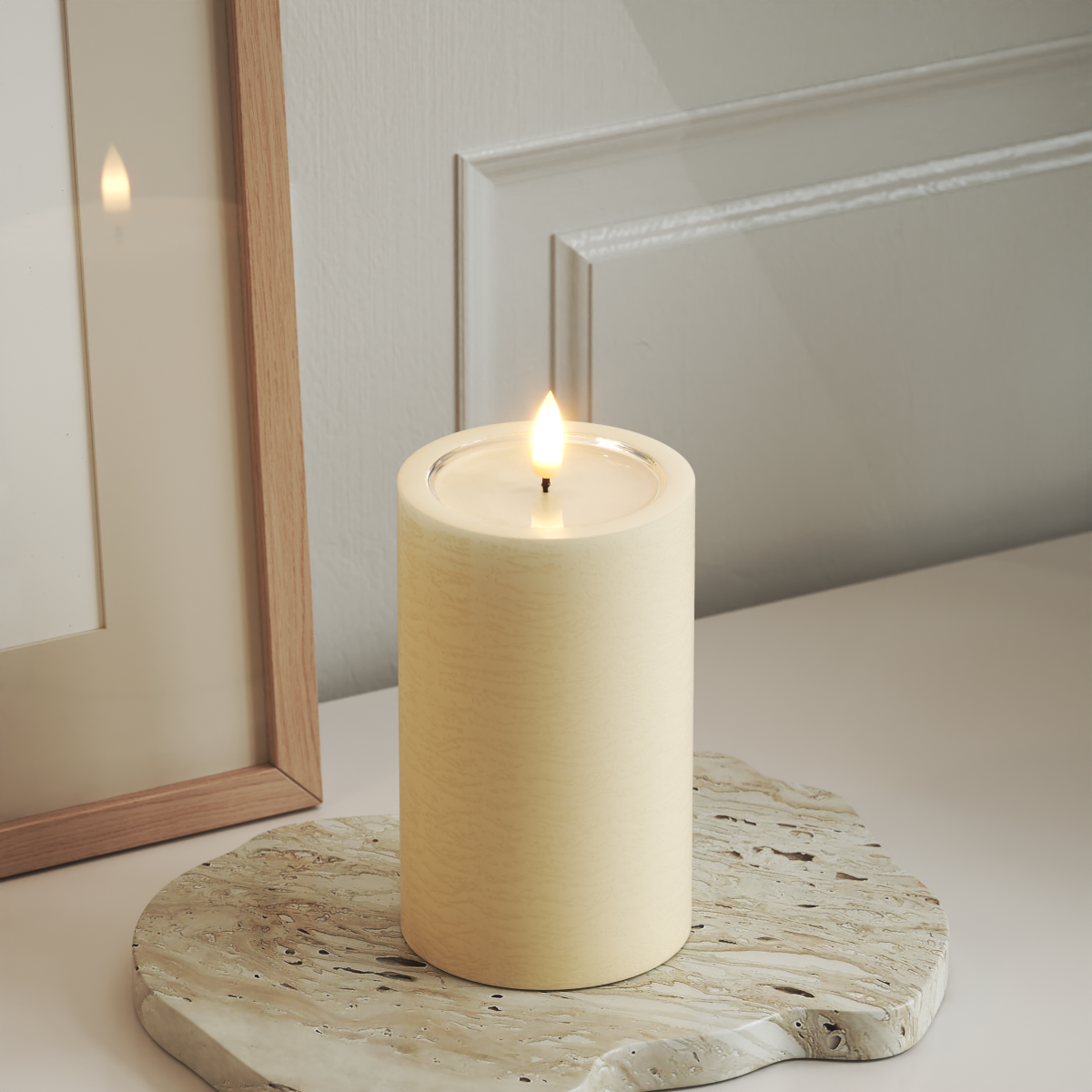 Deluxe Homeart Unique LED Pillar candle D 7.5 x 12.5 cm Cream unique Pillar candle 3