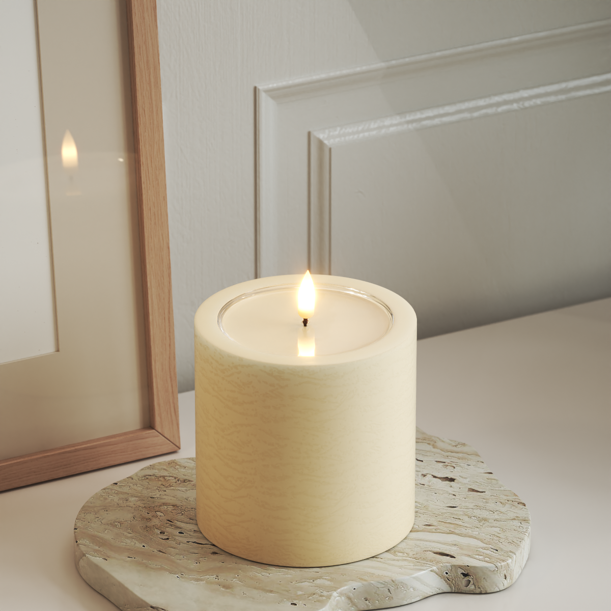 Deluxe Homeart Unique LED Pillar candle D 10 x 10 cm Cream unique Pillar candle 3
