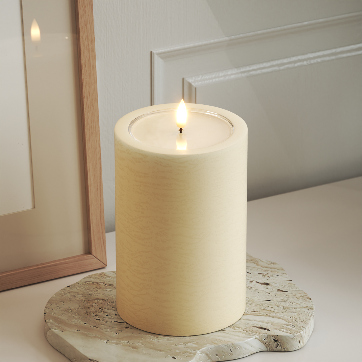 Deluxe Homeart Unique LED Pillar candle D 10 x 15 cm Cream unique Pillar candle 3