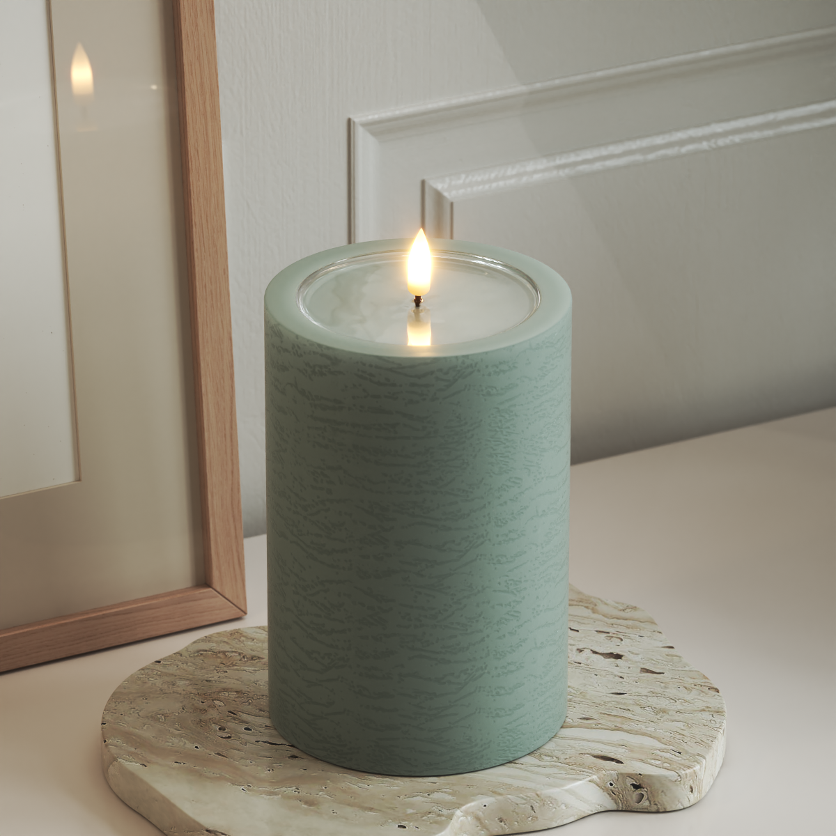 Deluxe Homeart Unique LED Pillar candle D 10 x 15 cm Sage Green unique Pillar candle 3