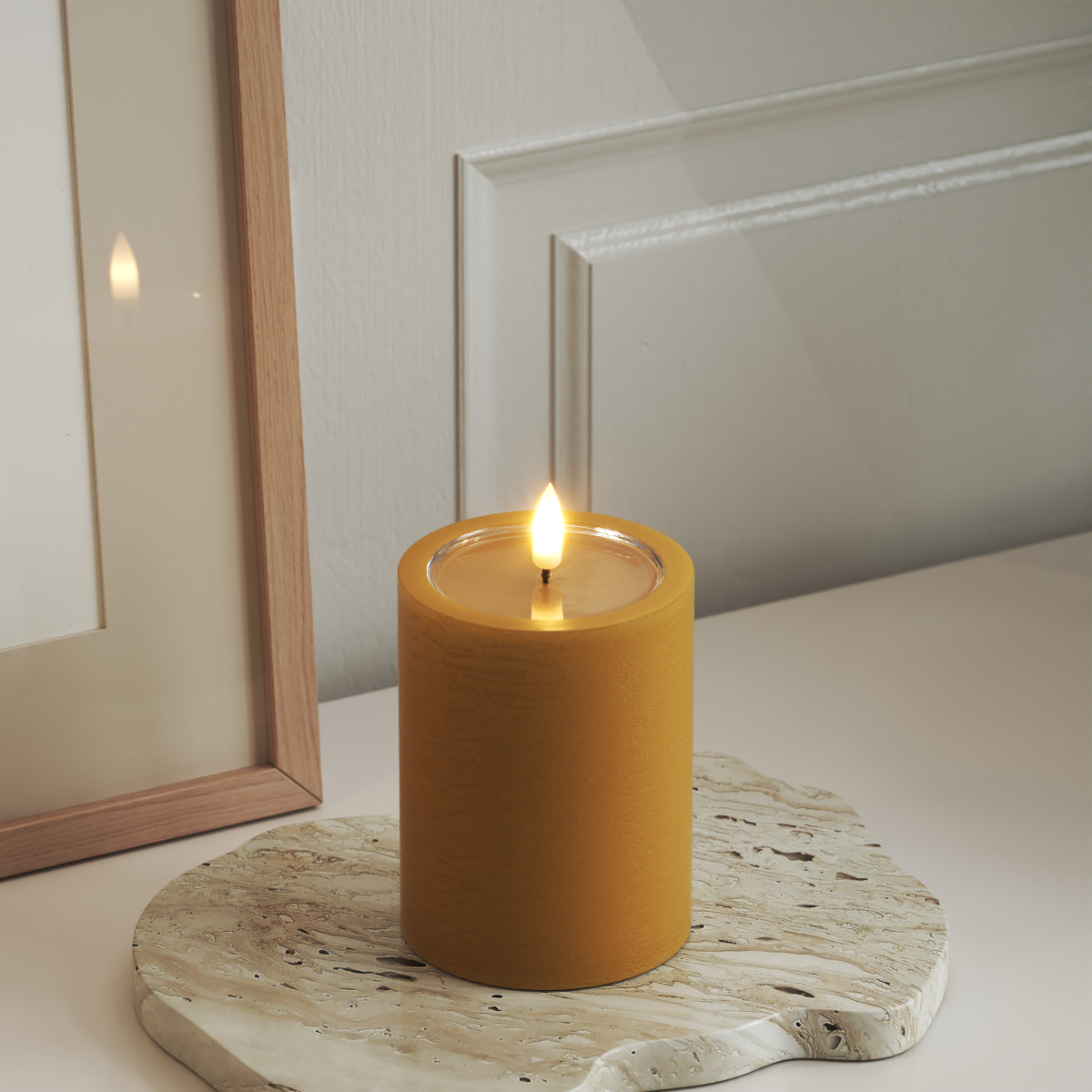 Deluxe Homeart Unique LED Pillar candle D 7.5 x 10 cm Curry unique Pillar candle 3