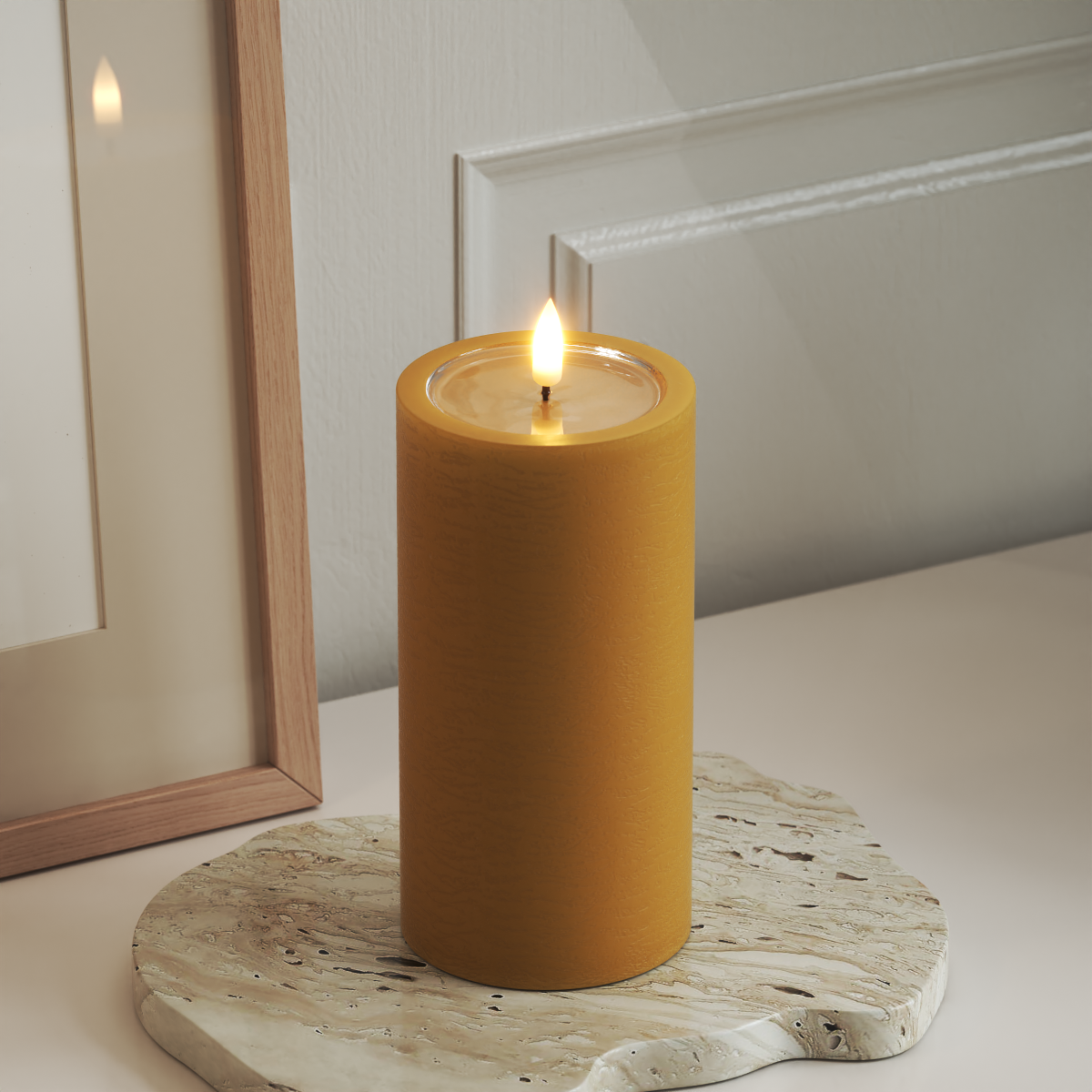Deluxe Homeart Unique LED Pillar candle D 7.5 x 15 cm Curry unique Pillar candle 3