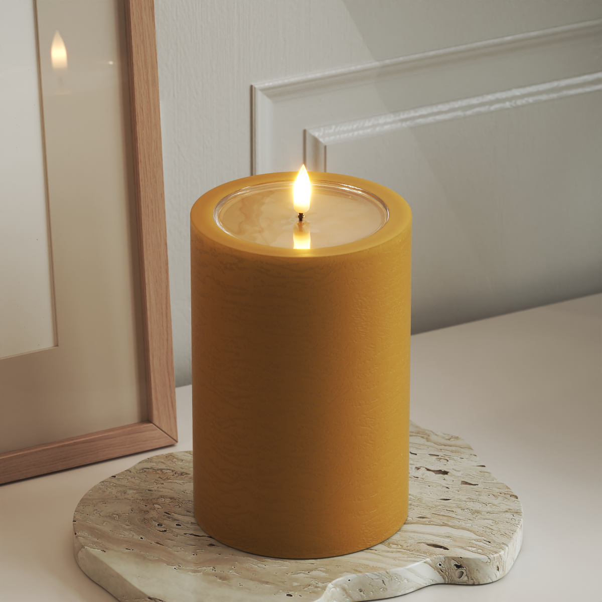 Deluxe Homeart Unique LED Pillar candle D 10 x 15 cm Curry unique Pillar candle 3