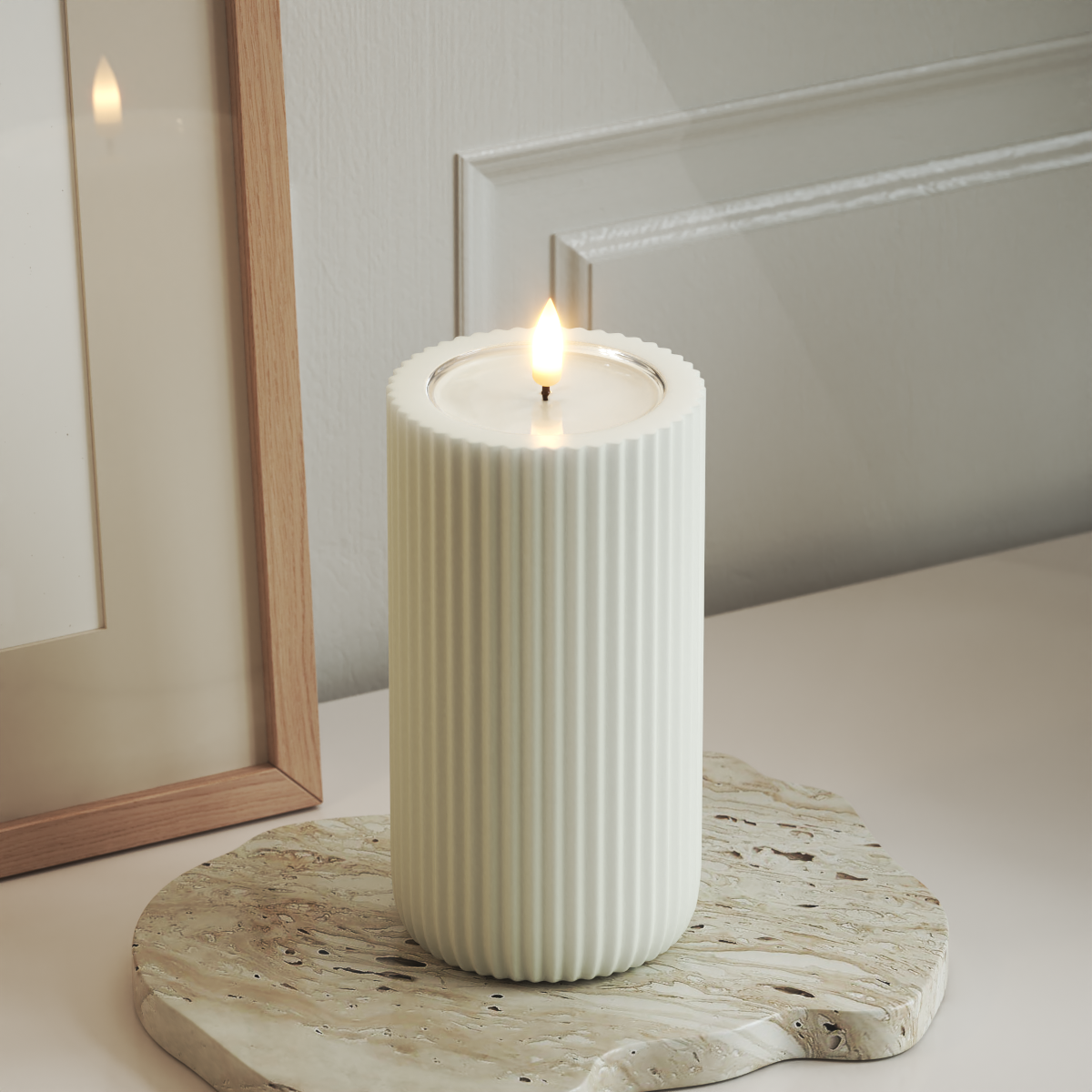 Deluxe Homeart Unique LED Ribbed candle D 8 x 15 cm White unique Ribbed candle 3
