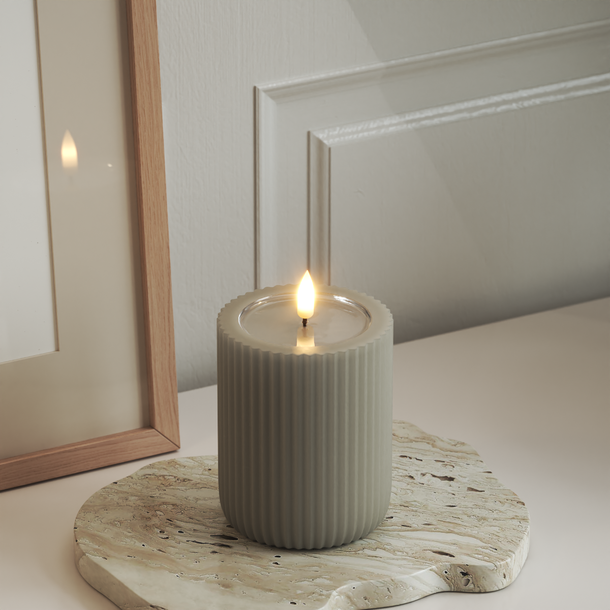 Deluxe Homeart Unique LED Ribbed candle D 8 x 10 cm Sand unique Ribbed candle 3