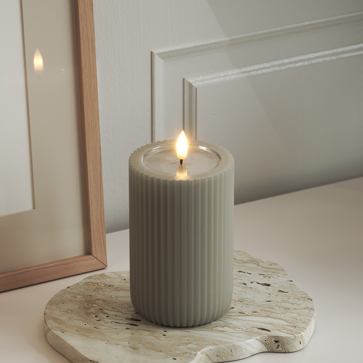 Deluxe Homeart Unique LED Ribbed candle D 8 x 12.5 cm Sand unique Ribbed candle 3