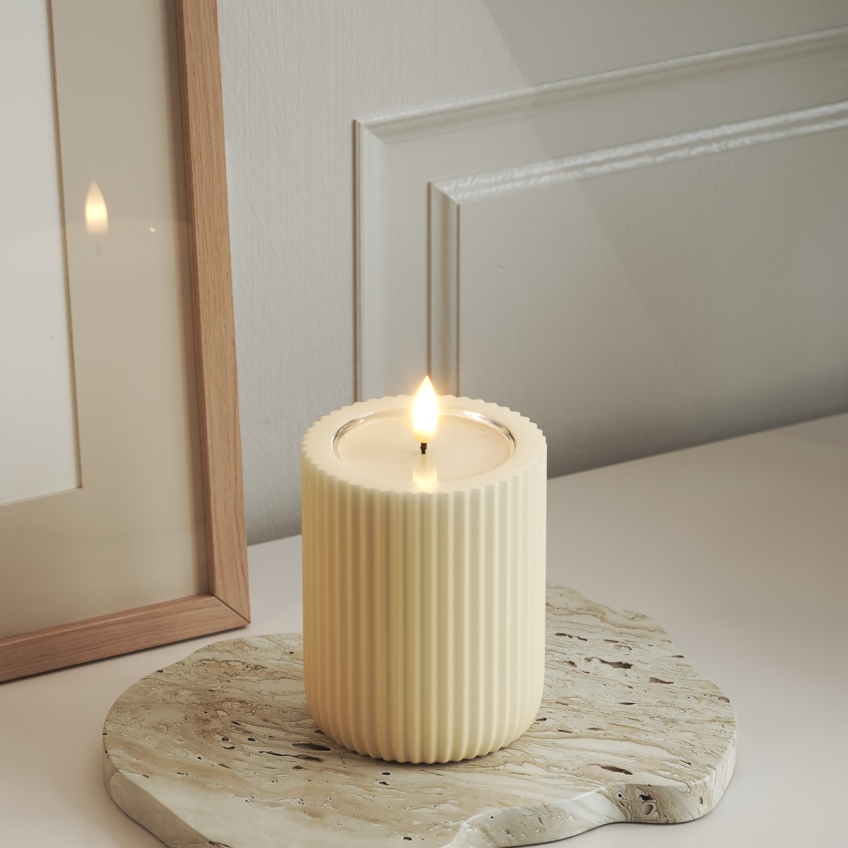 Deluxe Homeart Unique LED Ribbed candle D 8 x 10 cm Cream unique Ribbed candle 3