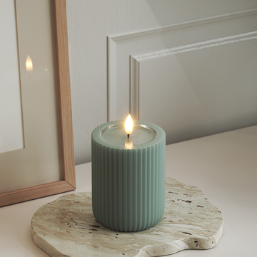 Deluxe Homeart Unique LED Ribbed candle D 8 x 10 cm Sage Green unique Ribbed candle 3