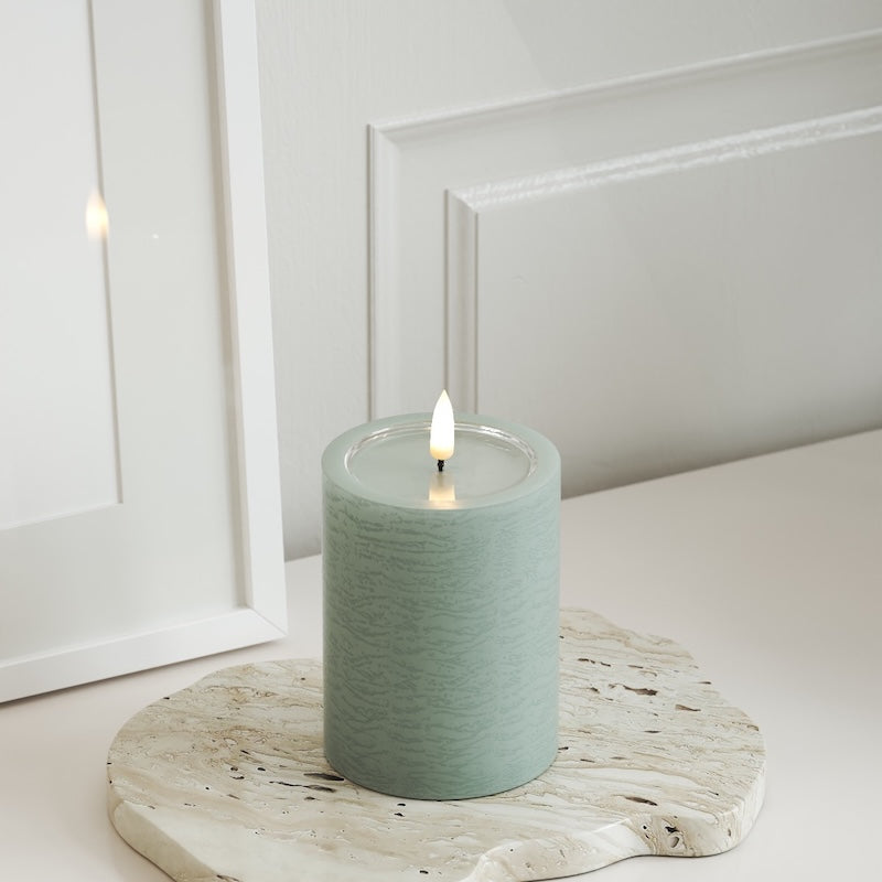 Unique Candles Unique LED Pillar candle D 7.5 x 10 cm Sage Green