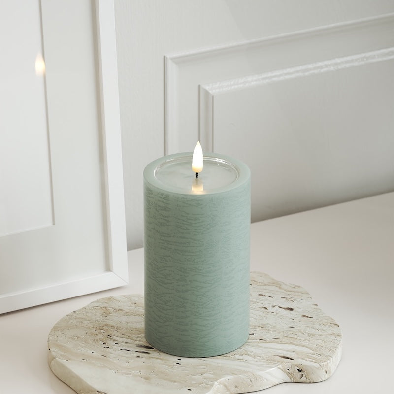 Unique Candles Unique LED Pillar candle D 7.5 x 12.5 cm Sage Green