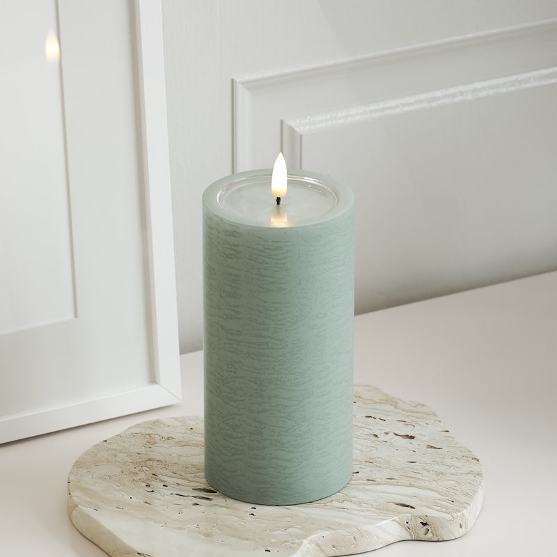 Unique Candles Unique LED Pillar candle D 7.5 x 15 cm Sage Green