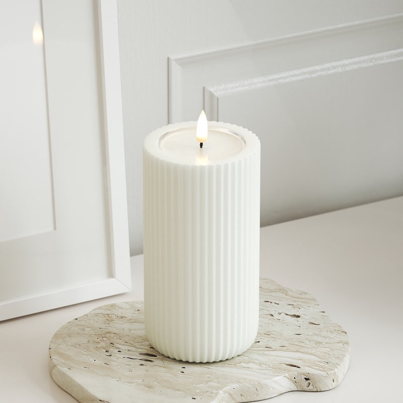 Unique Candles Unique LED Ribbed candle D 8 x 15 cm White