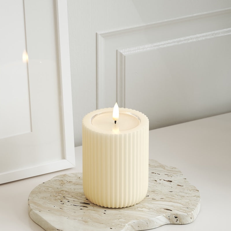 Unique Candles Unique LED Ribbed candle D 8 x 10 cm Cream