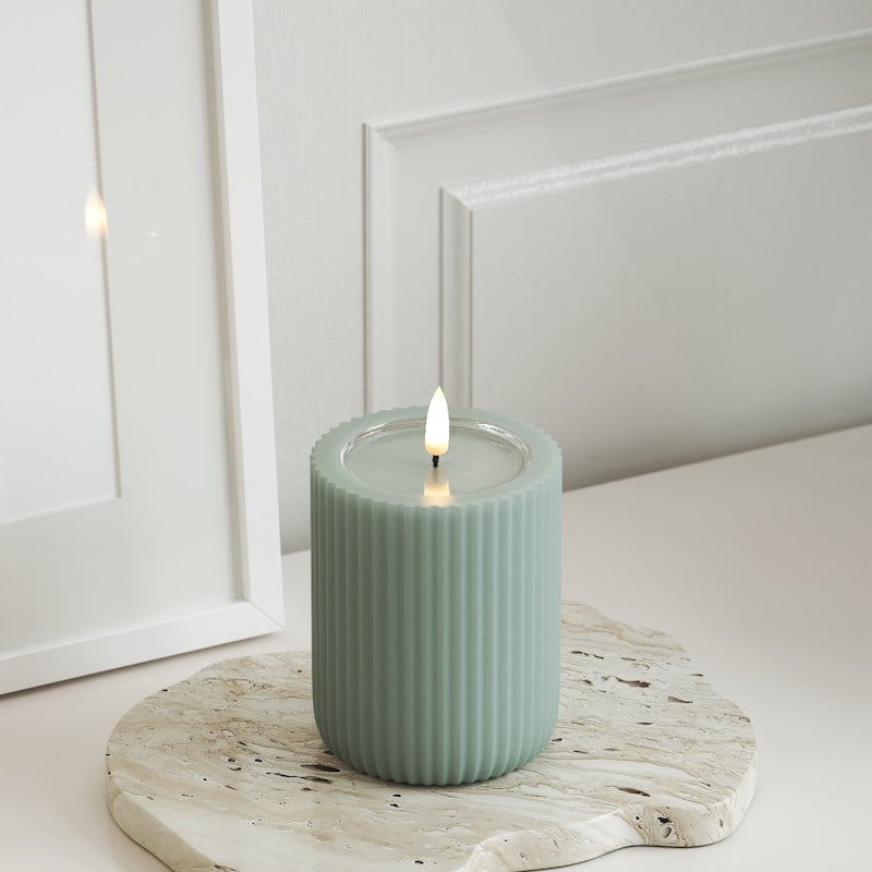 Unique Candles Unique LED Ribbed candle D 8 x 10 cm Sage Green