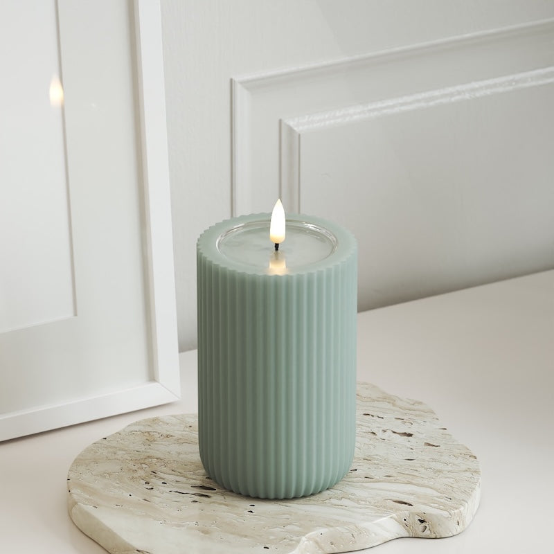 Unique Candles Unique LED Ribbed candle D 8 x 12.5 cm Sage Green