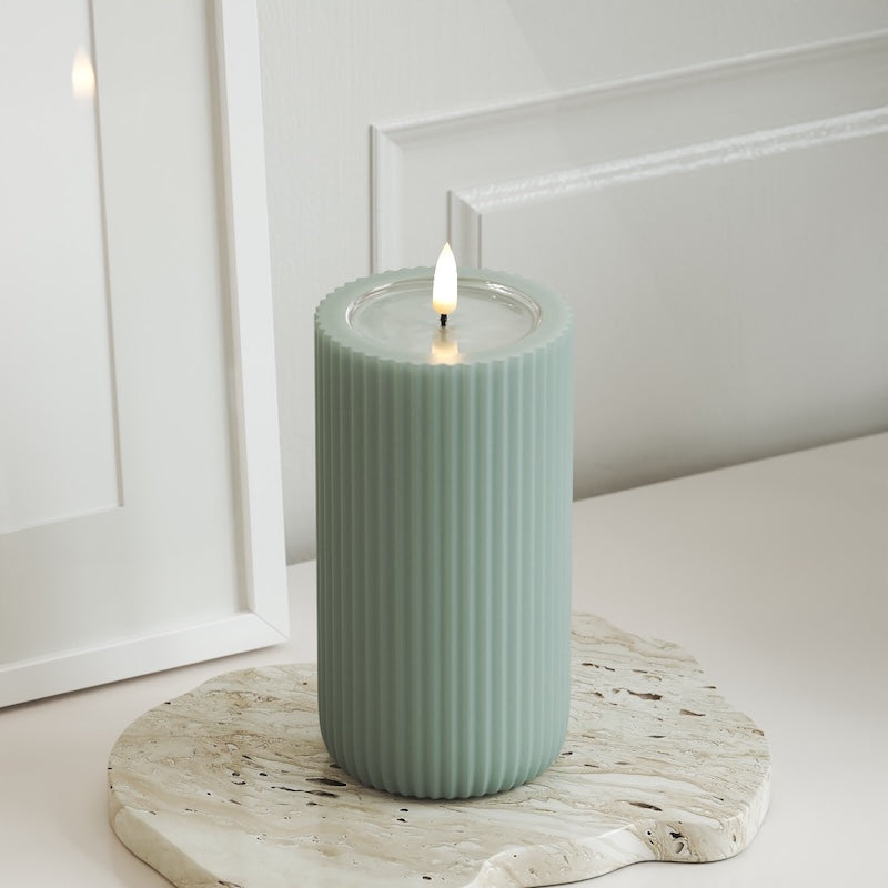 Unique Candles Unique LED Ribbed candle D 8 x 15 cm Sage Green